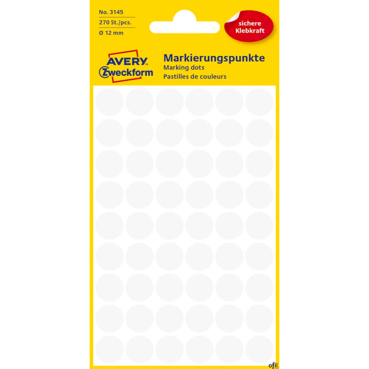 Kółka do zaznaczania białe 3145 Q12 5 ark. trwałe Avery Zweckform