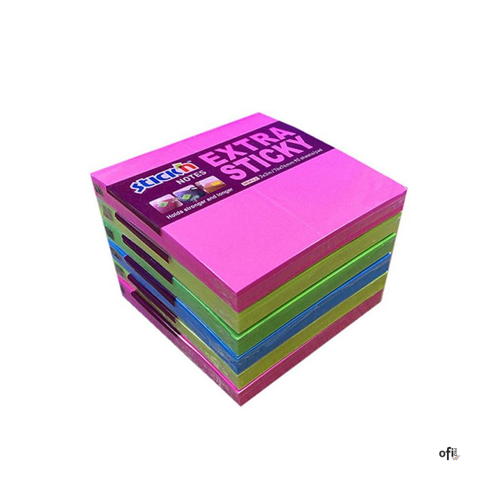 Notes samoprzylepny EXTRA STICKY 76x76mm 4 kol.neon/90 kart. 6szt. Stickin 21679