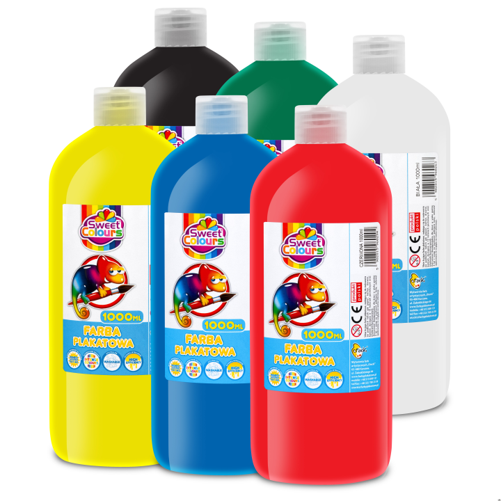 Zestaw 6 farb plakatowych w butelkach 1000ml mix  Sweet Colours 60560 OTOCKI