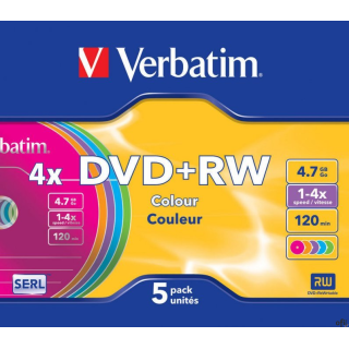 Płyta DVD+RW VERBATIM SLIM Color 4.7GB x4 (5szt.) 43297