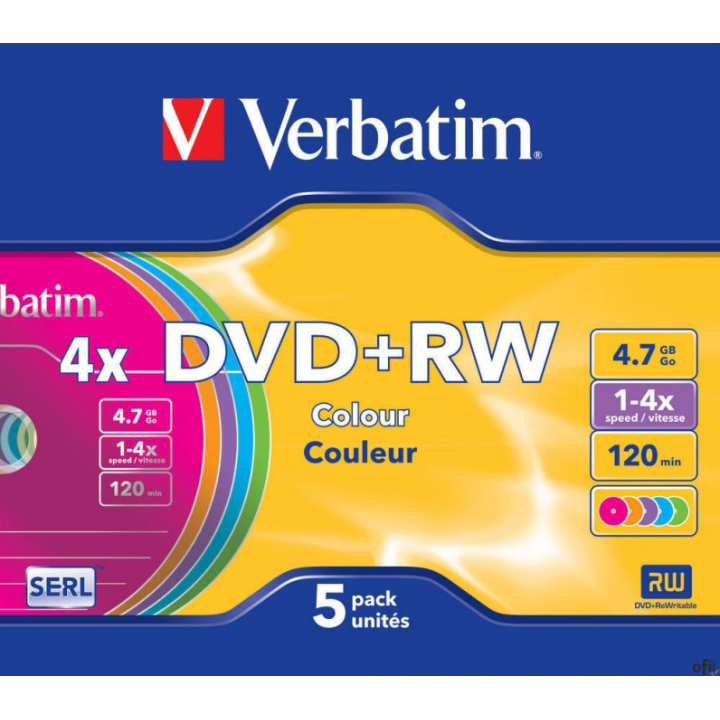 Płyta DVD+RW VERBATIM SLIM Color 4.7GB x4 (5szt.) 43297
