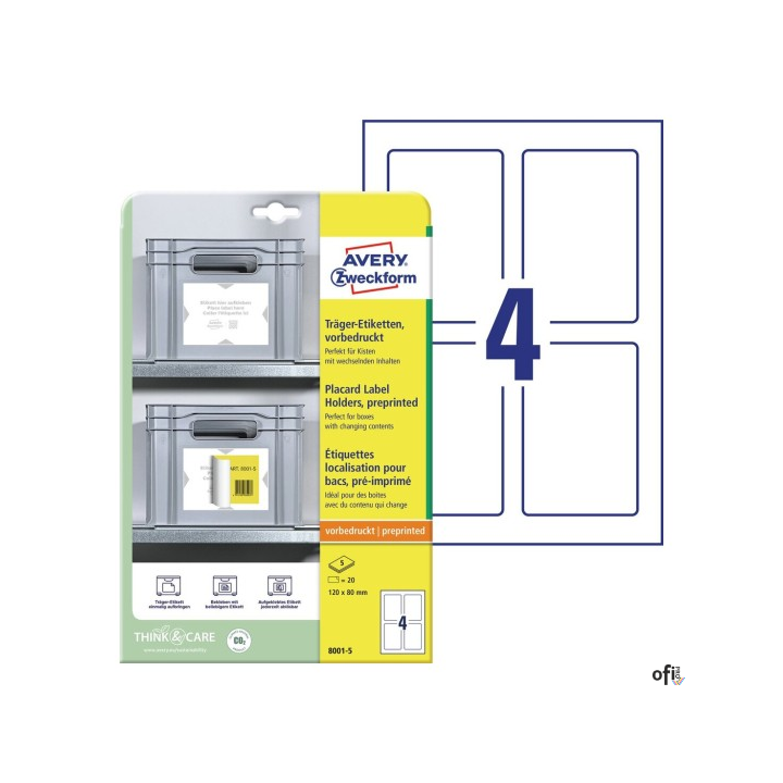 Podkładki pod etykiety, 120 x 80 mm, 5 ark. (już z nadrukiem), Avery Zweckform 8001-5
