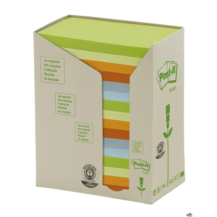 Bloczek samoprzylepny ekologiczny POST-IT_(655-1RPT), 127x76mm, 16x100 kart., pastelowy (X)