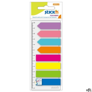 Zakładki indeksujące neon 8x25szt.(Paski+Strzałki) +Linijka STICKN 21346