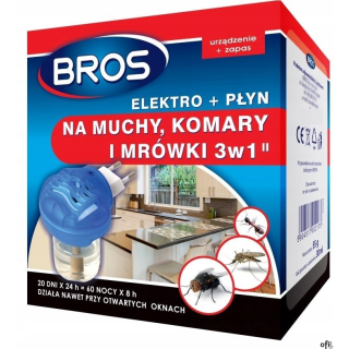 BROS elektryczny + płyn na komary, muchy i mrówki