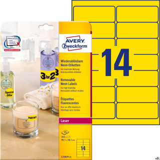 Etykiety żółte neon L7263Y-25 99,1 x 38,1 25ark. Usuwalne, Avery Zweckform SALE