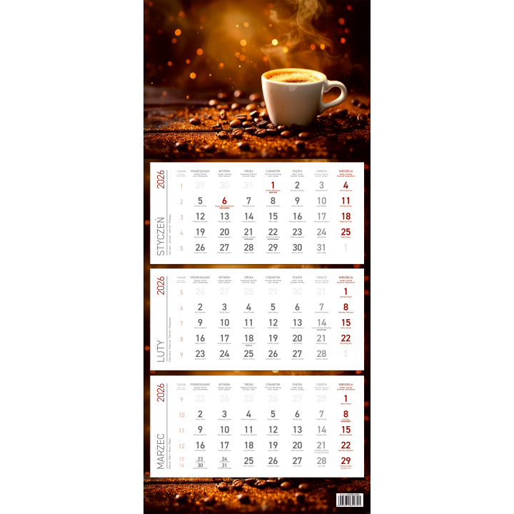 Kalendarz trójdzielny ekonomiczny KS045B KAWA 2026 WOKÓŁ NAS