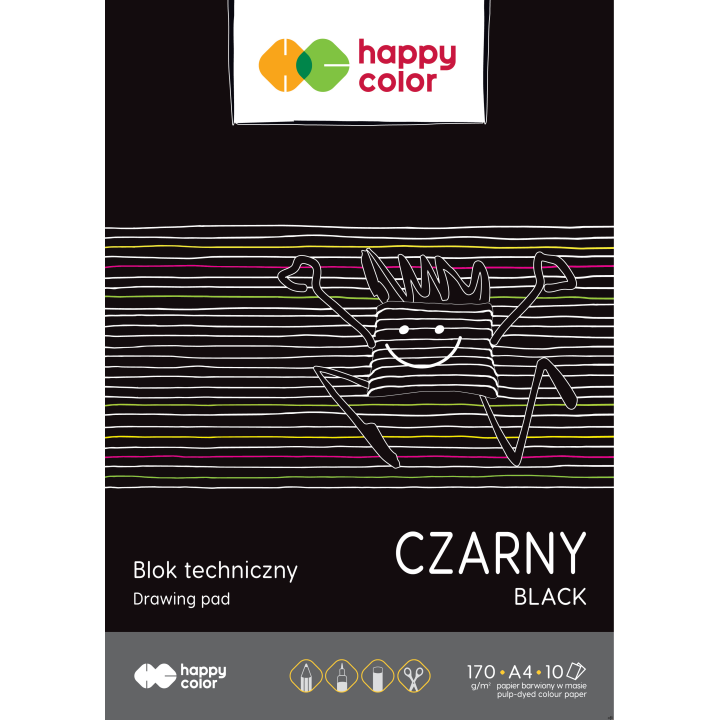Blok techniczny czarny A4, 170g, 10 ark, Happy Color HA 3717 2030-9