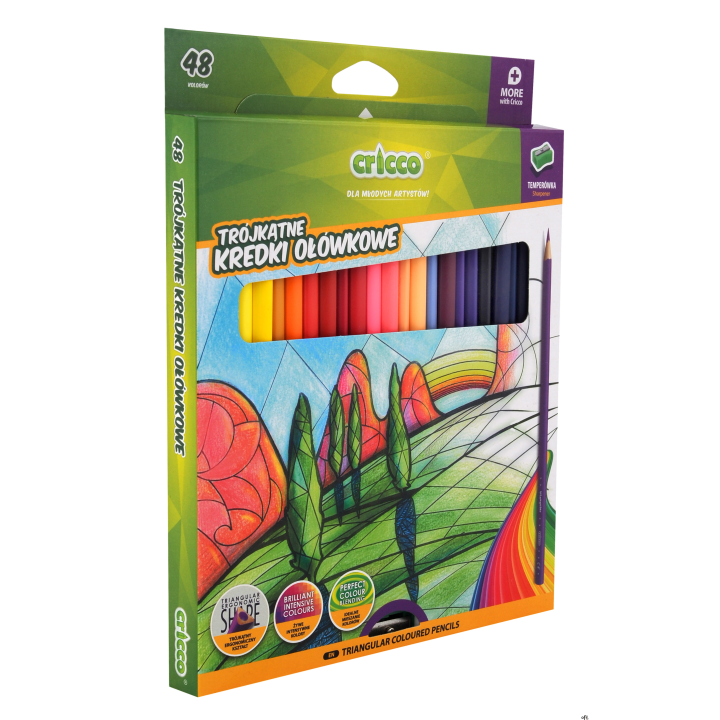Kredki trójkątne 48 kolorów + temperówka