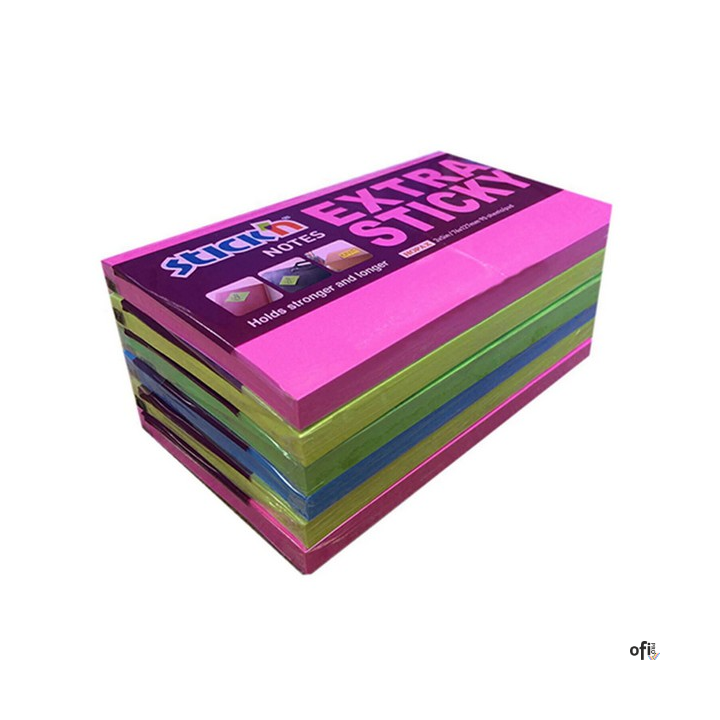 Notes samoprzylepny EXTRA STICKY 76x127mm 4 kol.neon/90 kart. 6szt. Stickin 21687