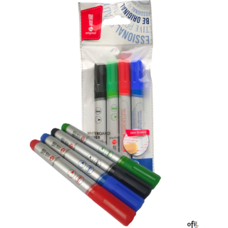 Markery suchościeralne MEMOBE, z okrągłą końcówką, 4 kolory (czarny, czerwony, niebieski, zielony) MM004-99