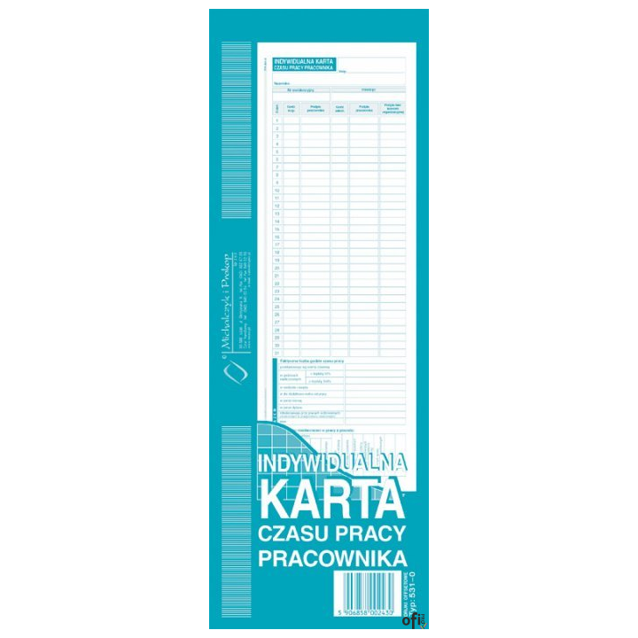 531-0 Indywidualna karta czasu pracy pracownika 1/2 A4 Miczhalczyk i Prokop