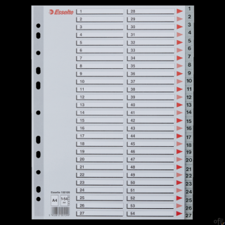 Przekładki plastikowe numeryczne A4 1-54 szare ESSELTE 100109