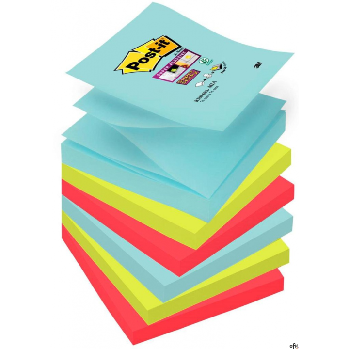 Bloczek samoprzylepny POST-IT_ Super sticky Z-Notes, (R330-6SS-MIA), 76x76mm, 6x90 kart., paleta Miami