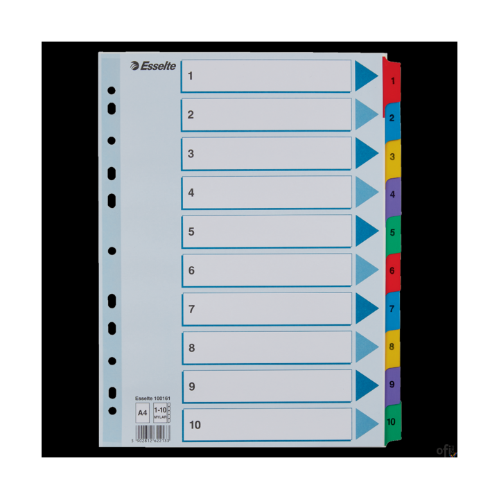 Przekładki kartonowe MYLAR A4 1-10 100161 białe ESSELTE