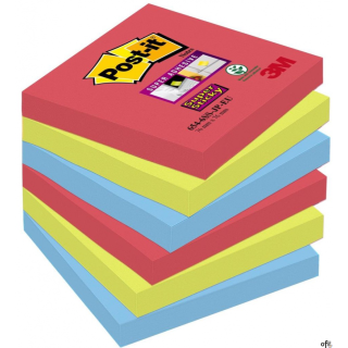 Bloczek samoprzylepny POST-IT_ Super Sticky (654-6SS-JP), 76x76mm, 6x90 kart., paleta Bora Bora