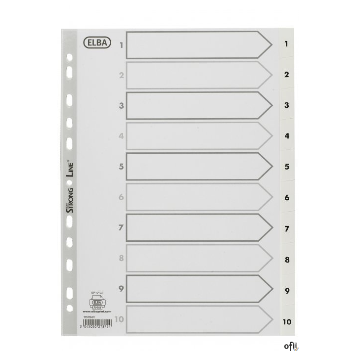 Przekładki numeryczne A4 MAXI 1-10, białe, polipropylenowe, OXFORD 100204765