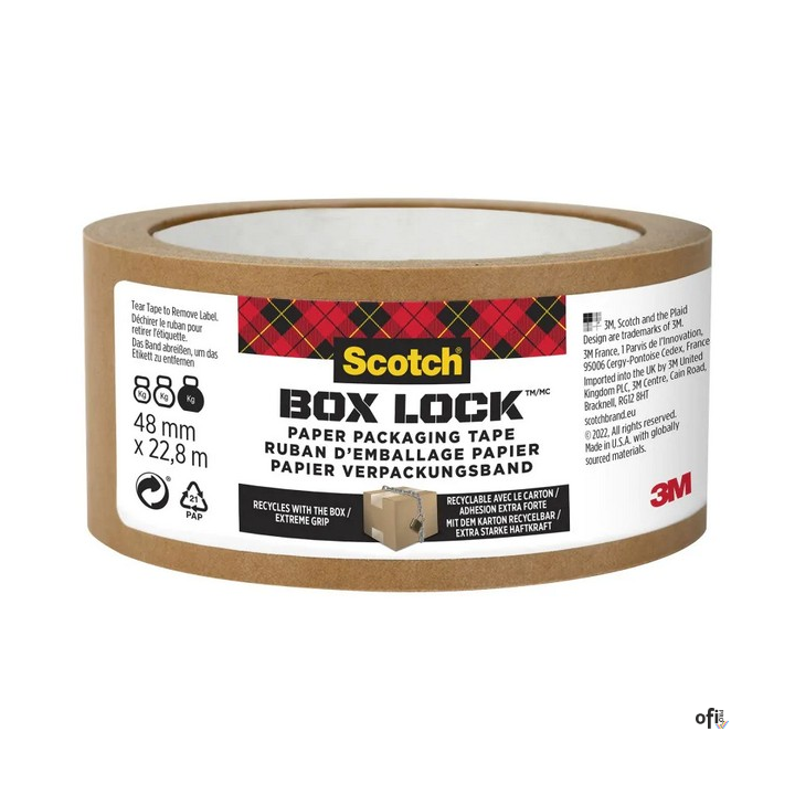 Taśma pakowa SCOTCH®Box Lock, papierowa, 48mm x 22,8m, 1szt., brązowa 7100292556