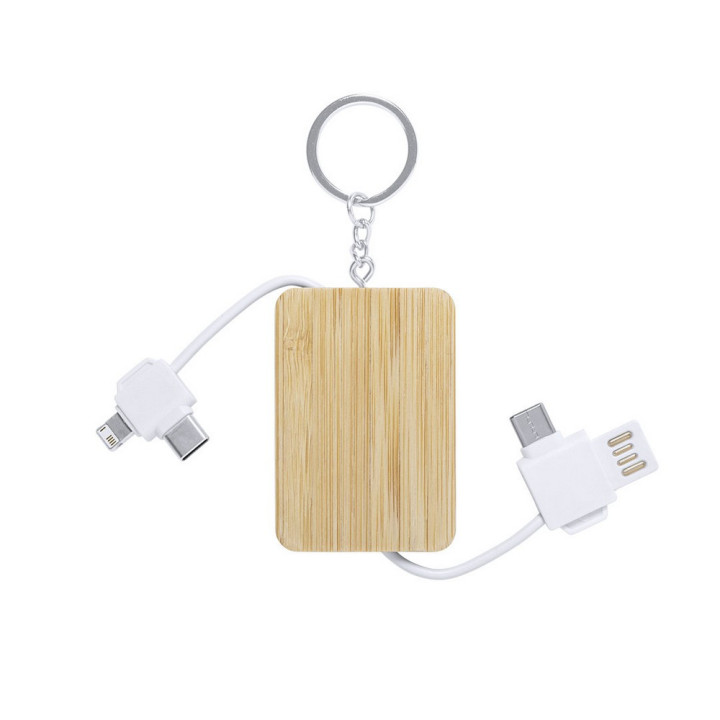 Kabel do ładowania, bambusowy brelok do kluczy