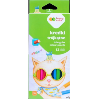 Kredki drewniane, szkolne, trójkątne, 12 kol. KOLOR2, Happy Color