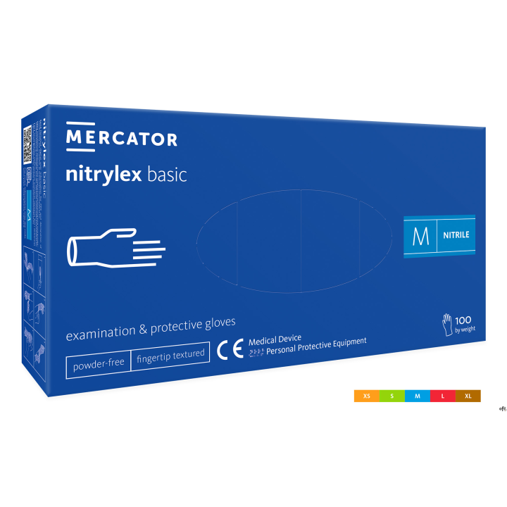 Rękawice nitrylowe bezpudrowe diagnostyczne MERCATOR, nitrylex basic, (100 szt.), rozmiar XS, niebieskie