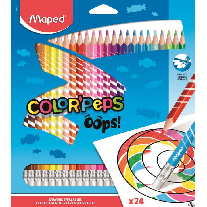 Kredki trójkątne ścieralne z gumką COLORPAPS OOPS 24 szt. 832824  MAPED