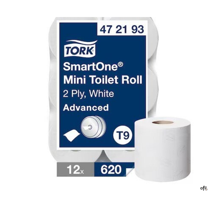 Papier toaletowy TORK Smart One (12 rolek) mini jumbo, 2 warstwy, kolor biały, makulatura z celulozą, 111m, T9  472193