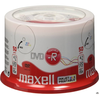 Płyta MAXELL DVD-R 4.7GB 16x, (50szt) PRINTABLE, white, do nadruku, cake 275701