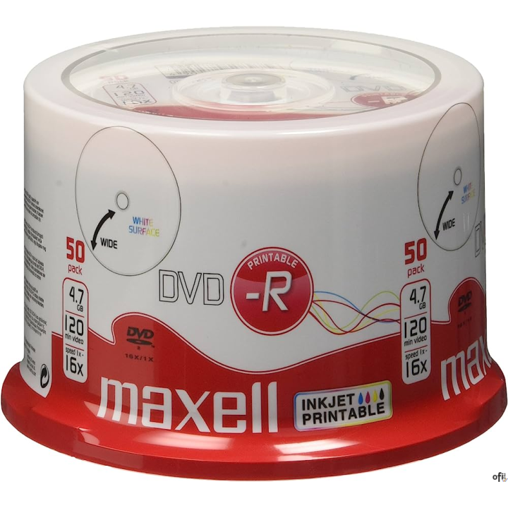Płyta MAXELL DVD-R 4.7GB 16x, (50szt) PRINTABLE, white, do nadruku, cake 275701