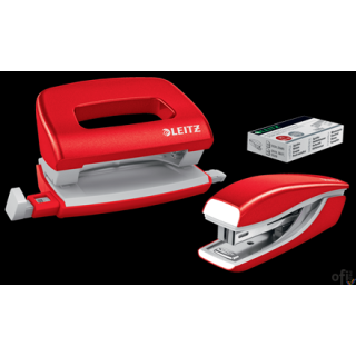 Zszywacz + dziurkacz metalowy Leitz Mini WOW, czerwony, 10 lat gwarancji, 10 kartek 55612026