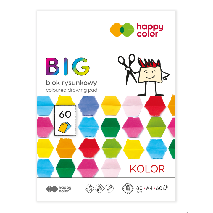 Blok rysunk. kolorowy BIG, A4, 80g, 15 kol., 60 ark, Happy Color HA 3708 2030-09B60