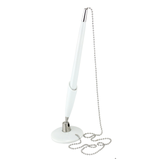 Długopis plastikowy z podstawką i metalowym łańcuszkiem biały 0,7mm KAMPALA A01.2198.00