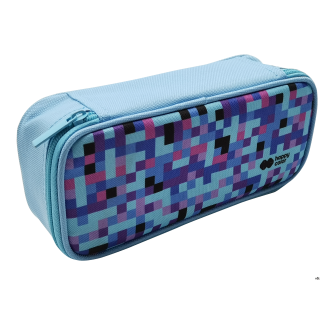 Piórnik saszetka z 1 zamkiem i klapką wewnętrzną, prostokątny, PIXI blue, Happy Color HA 2213 4610-PI1