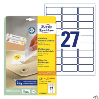Etykiety uniwersalne L4737REV-25 63,5x29,6 30ark Usuwalne, Avery Zweckform