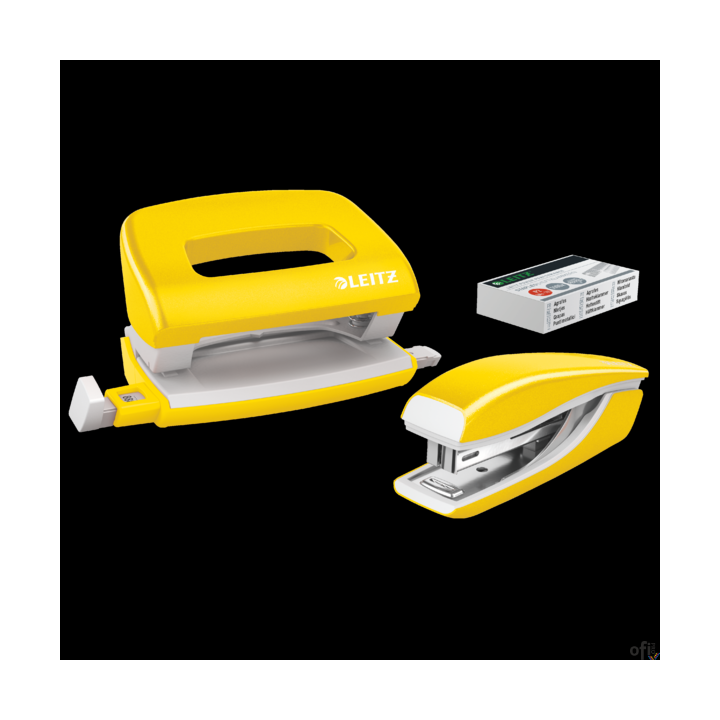 Zszywacz + dziurkacz metalowy Leitz Mini WOW, żółty, 10 lat gwarancji, 10 kartek 55612016