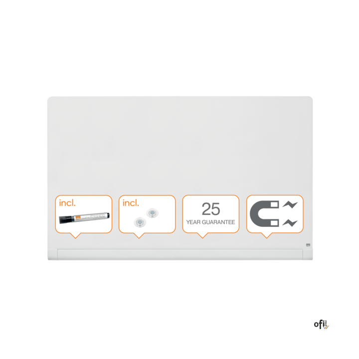 Szklana tablica Nobo Impression Pro z zaokrąglonymi rogami 1900x1000mm, lśniąca biel 1905193
