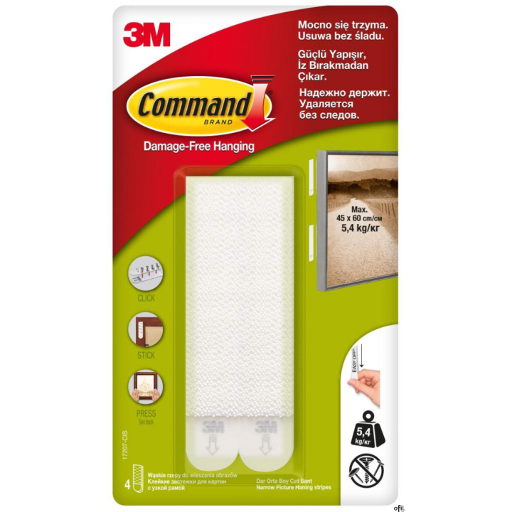 Rzepy COMMAND_ (17207), do wieszania obrazów, wąskie, 4szt., białe