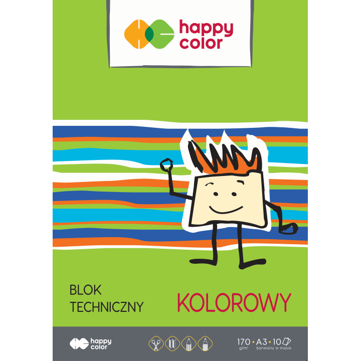 Blok techniczny kolorowy A3, 170g, 10 ark, Happy Color HA 3550 3040-09