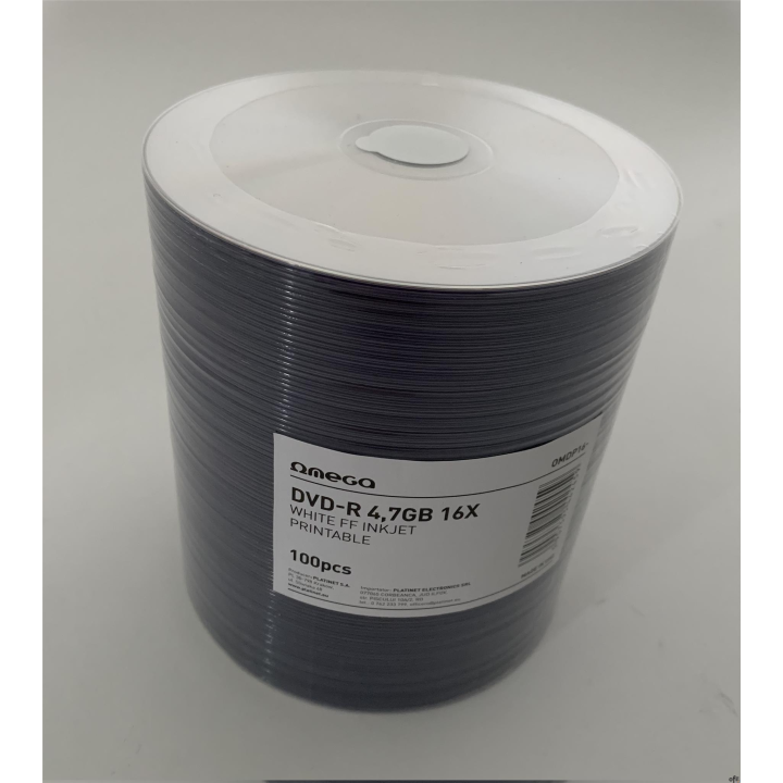 Płyta OMEGA DVD-R 4,7GB 16X  (100) PRINTABLE  do nadruku WHITE INKJET 44245 OMDP16-