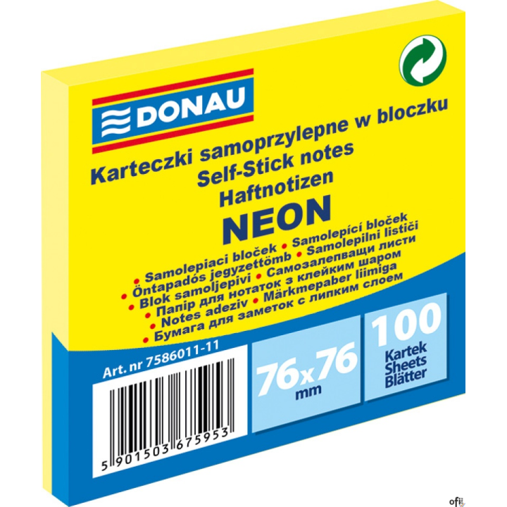 Bloczek samop.76x76 100k neon żółty 7586011-11 DONAU