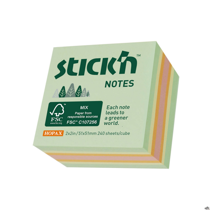 Bloczek kostka 51x51mm, pastel ziel/żół/pom/róż, 240 kartek  21889 mix kolorów