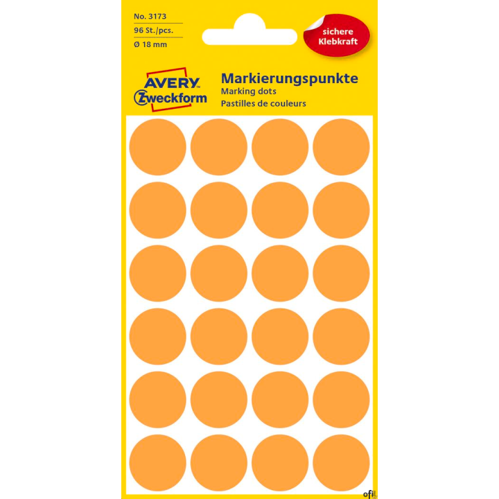 Kółka do zaznaczania pomarańczowe neon 3173 Q18 4 ark., Avery Zweckform (X)
