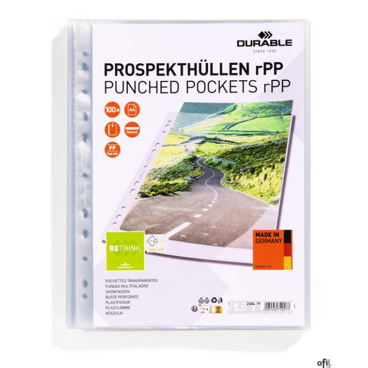 Koszulka na dokumenty Premium rPet PP, 80 mikronów, opakowanie 100 szt., Durable 268419