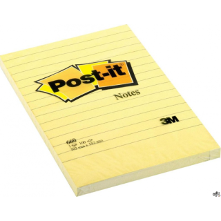 Bloczek samoprzylepny POST-IT w linię (660), 102x152mm, 1x100 kart., żółty