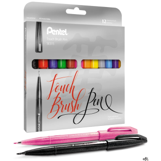 Zestaw pisaków pędzelkowych do kaligrafii i liternictwa  SES15C-ST12 PENTEL