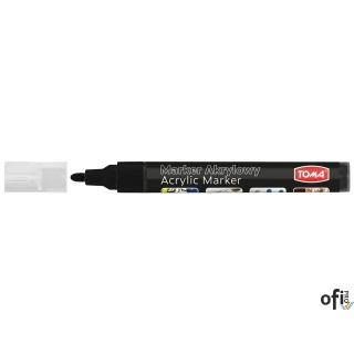 Marker akrylowy, fibrowa końcówka okrągła 2-5mm,  czarny TO-402 Toma