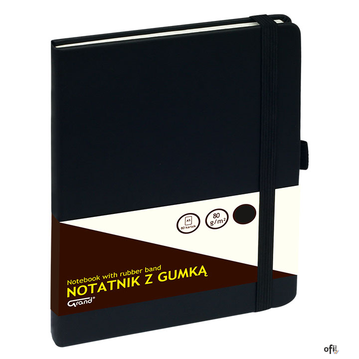 Notatnik GRAND z gumką A5/80 kartek, 80g/kratka, okładka czarna, 150-1381