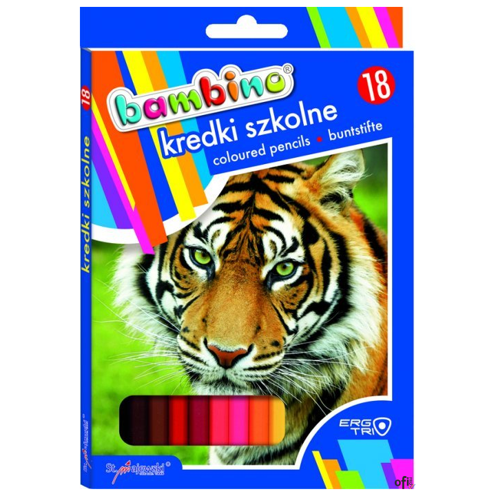 Kredki ołówkowe trójkątne 18 kolorów, 18cm. BAMBINO MAJEWSKI