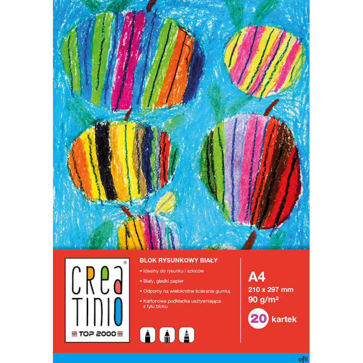 Blok rysunkowy A4 20 kartek 90 g Creatinio biały Top 2000 400079845/400176