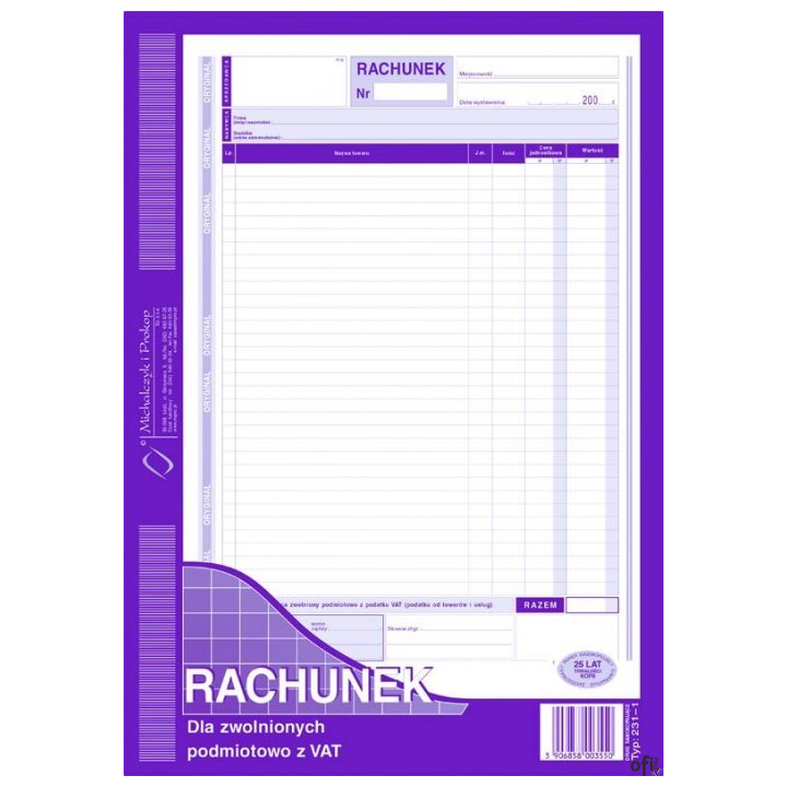 231-1 Rachunek A4 dla zw.z VAT MICHALCZYK I PROKOP